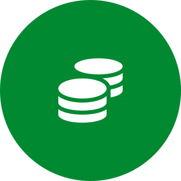 White coins icon on a round green background