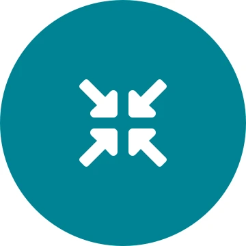 Wit komprespijlenpictogram op een ronde groenblauwe achtergrond