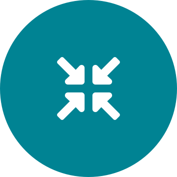Wit komprespijlenpictogram op een ronde groenblauwe achtergrond