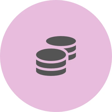Grey cost saving icon on a round pink background