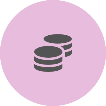 Grey cost saving icon on a round pink background