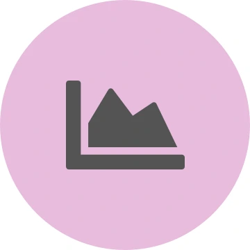 Grey reduced volume chart icon on a round pink background