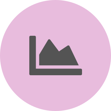 Grey reduced volume chart icon on a round pink background