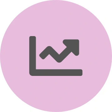 Grey uptime chart icon on a round pink background