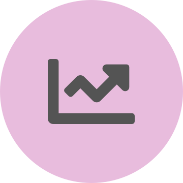 Grey uptime chart icon on a round pink background
