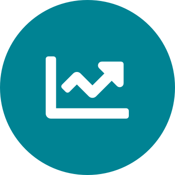 White uptime chart icon on a round teal background