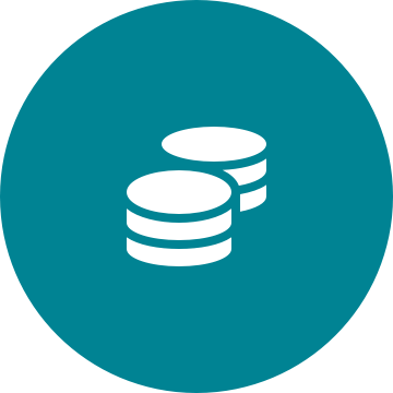 White coins icon on a round teal background
