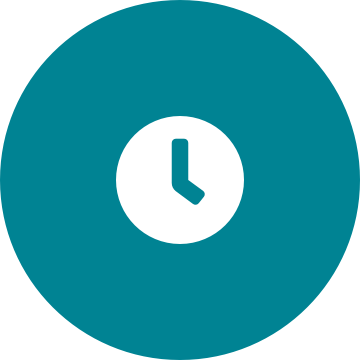 White time efficient icon on a round teal background