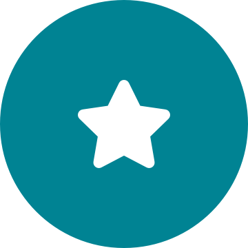 White customer satisfaction star icon on a round teal background
