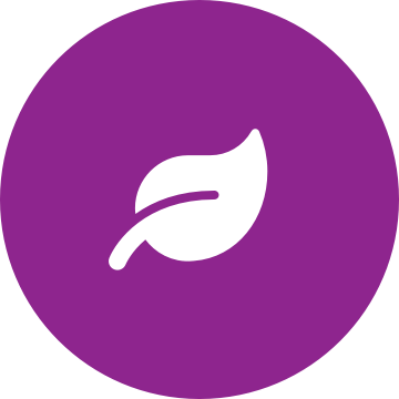 White leaf icon on a round purple background
