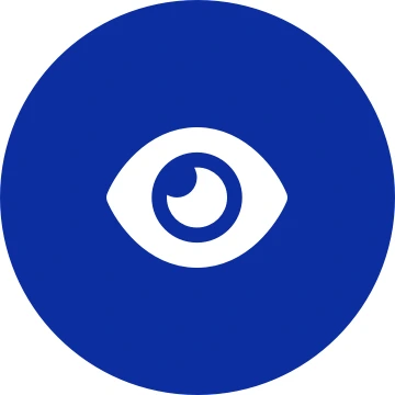 White eye icon on a round dark blue background