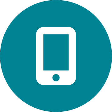 White smartphone icon on a round teal background