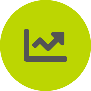 Grey chart-line icon on a round spring green background