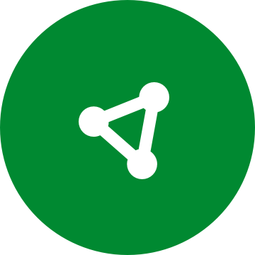 White circle nodes icon on a round green background