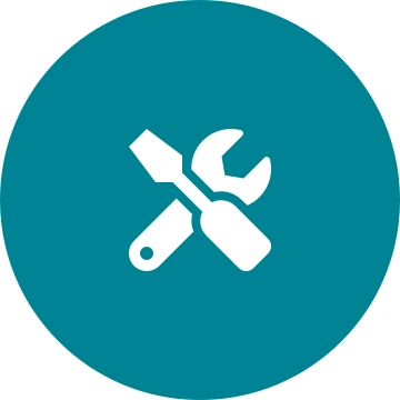 White tools icon on a round teal background