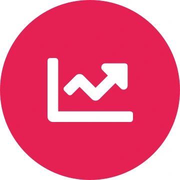 White line chart icon on a round crimson background