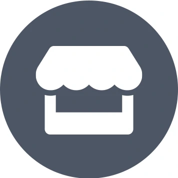 Grey circle with white shop icon