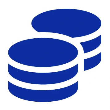 Two piles of blue coins