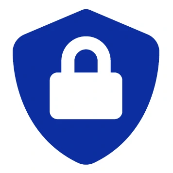White padlock on a blue shield