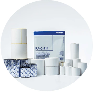 Brother supplies range photo with ribbons, labels and paper