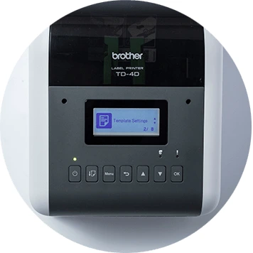 Brother TD-4D desktop label printer screen top down