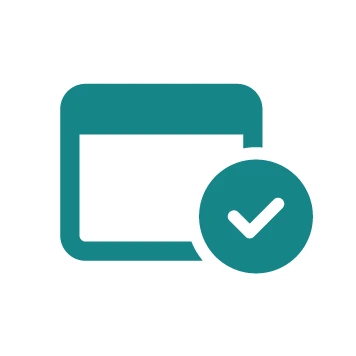 Green webpage icon with a white tick in a green circle in front