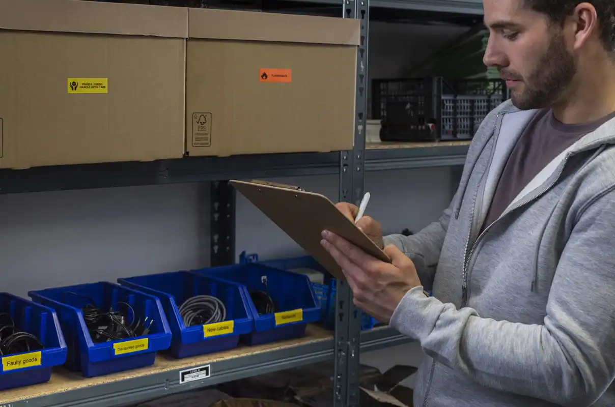 storage and picking boxes with product labelled up