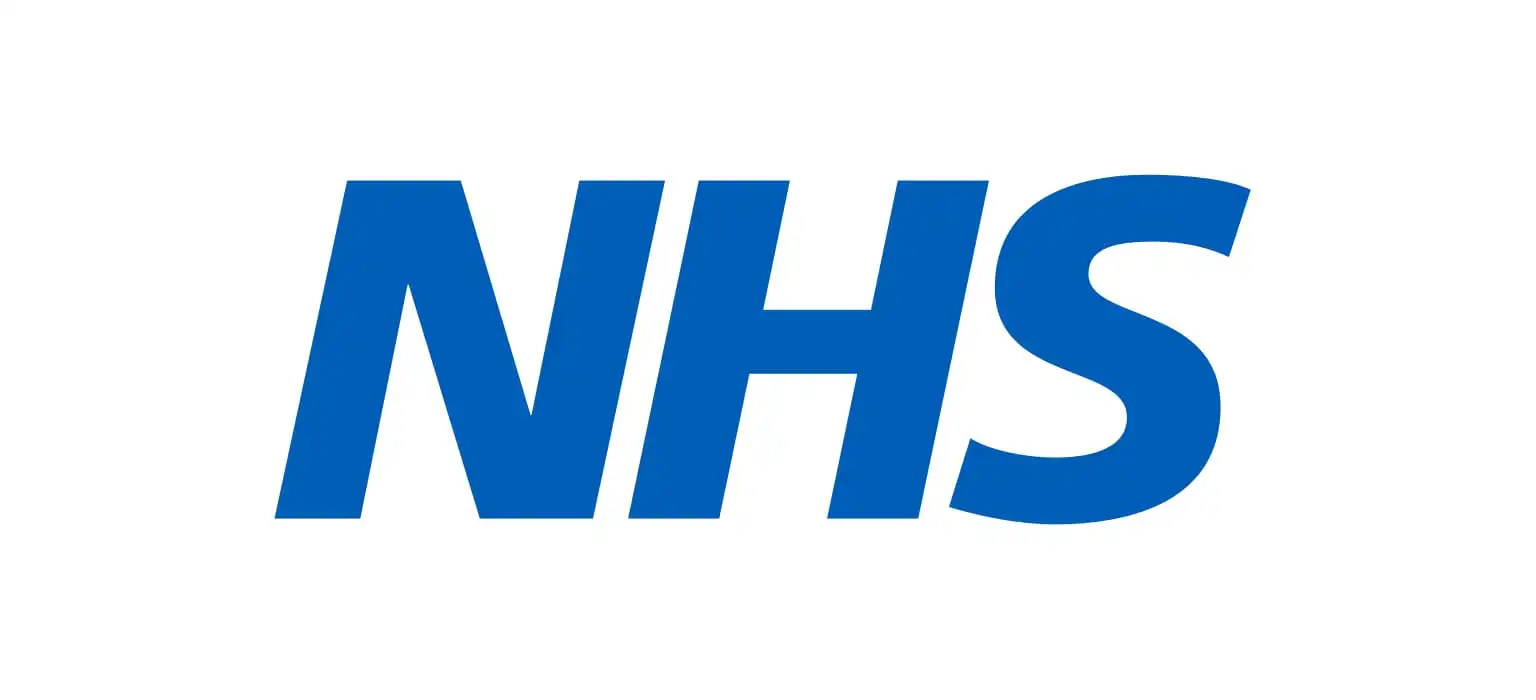 Blue NHS logo on white background